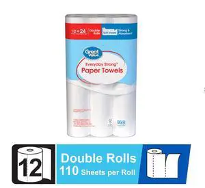 Great Value Everyday Strong Paper Towels, 12 Double Rolls Great Value Everyday Strong Paper Towels, 12 Double Rolls
