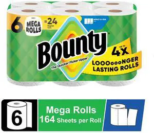 Bounty Paper Towels Select-A-Size White, 6 Mega Rolls, 164 Sheets per Roll Bounty Paper Towels Select-A-Size White, 6 Mega Rolls, 164 Sheets per Roll