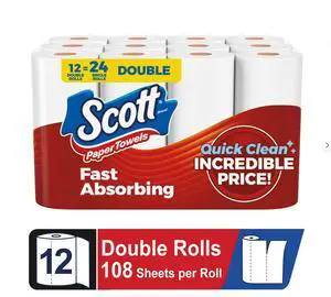 Scott Paper Towels, Choose-A-Sheet, 12 Double Rolls Scott Paper Towels, Choose-A-Sheet, 12 Double Rolls