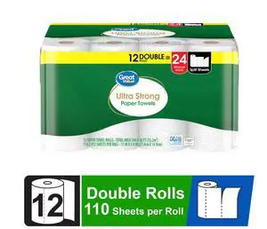 Great Value Ultra Strong Paper Towels, White, 12 Double Rolls, 1320 Sheets Great Value Ultra Strong Paper Towels, White, 12 Double Rolls, 1320 Sheets
