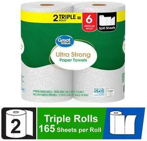 Great Value Ultra Strong Paper Towels, 2 Triple Rolls, 330 Sheets Great Value Ultra Strong Paper Towels, 2 Triple Rolls, 330 Sheets