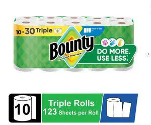 Bounty Paper Towels Select-A-Size White, 10 Triple Rolls, 123 Sheets Per Roll Bounty Paper Towels Select-A-Size White, 10 Triple Rolls, 123 Sheets Per Roll