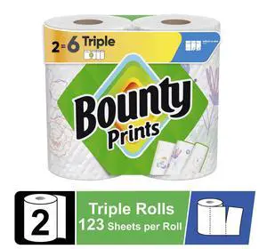 Bounty Paper Towels Select-A-Size Print, 2 Triple Rolls, 123 Sheets per Roll Bounty Paper Towels Select-A-Size Print, 2 Triple Rolls, 123 Sheets per Roll
