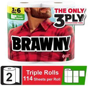 Brawny Tear-A-Square 3-Ply Paper Towels, 2 Triple Rolls, 114 Sheets per Roll Brawny Tear-A-Square 3-Ply Paper Towels, 2 Triple Rolls, 114 Sheets per Roll