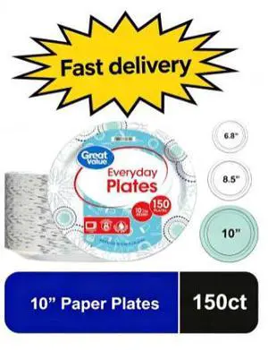Great Value Disposable Paper Plates, 10", 150 Count Great Value Disposable Paper Plates, 10", 150 Count