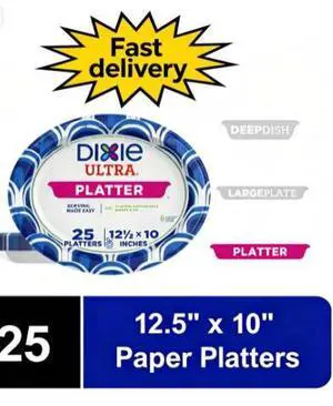 Dixie Ultra Platter Disposable Paper Plates, 12.5"x10", Multi-Color, 25 Count Dixie Ultra Platter Disposable Paper Plates, 12.5"x10", Multi-Color, 25 Count