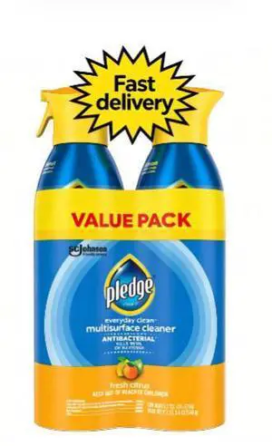 Pledge Antibacterial Multi Surface Cleaner Spray, Fresh Citrus - Household Antibacterial Spray (2 Pack Aerosol), 9.7 oz Pledge Antibacterial Multi Surface Cleaner Spray, Fresh Citrus - Household Antibacterial Spray (2 Pack Aerosol), 9.7 oz