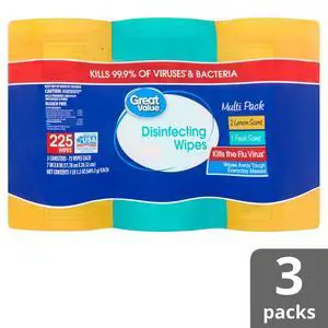 Great Value Disinfecting Wipes, Lemon and Fresh Scent, 225 Count, 3 Pack Great Value Disinfecting Wipes, Lemon and Fresh Scent, 225 Count, 3 Pack