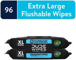 DUDE Wipes Flushable Wipes, XL Wet Wipes for At Home Use, Unscented, 48 Count, 2 Pack DUDE Wipes Flushable Wipes, XL Wet Wipes for At Home Use, Unscented, 48 Count, 2 Pack