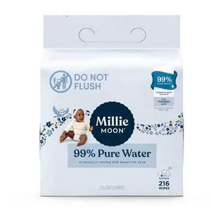 Millie Moon 99% Pure Water Baby Wipes, 216 Count (Select for More Options) Millie Moon 99% Pure Water Baby Wipes, 216 Count (Select for More Options)