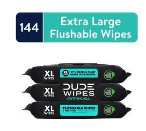 DUDE Flushable Wipes, Extra Large Mint Chill Wet Wipes, 48 Count, 3 Pack (144 Total) DUDE Flushable Wipes, Extra Large Mint Chill Wet Wipes, 48 Count, 3 Pack (144 Total)