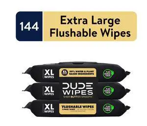 DUDE Wipes Flushable Wipes, XL Wet Wipes for At Home Use, Shea BUTTer Smooth, 144 Count DUDE Wipes Flushable Wipes, XL Wet Wipes for At Home Use, Shea BUTTer Smooth, 144 Count