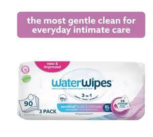 WaterWipes Sensitive Body & Intimate Wipes, 99.9% Water, Unscented & Hypoallergenic Hygiene Wet Wipes, Adult Care, 90 Wipes WaterWipes Sensitive Body & Intimate Wipes, 99.9% Water, Unscented & Hypoallergenic Hygiene Wet Wipes, Adult Care, 90 Wipes