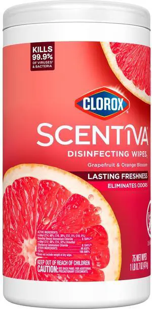 Clorox Scentiva Bleach Free Cleaning Wipes, Grapefruit & Orange Blossom, 75 Count, 3 Pack Clorox Scentiva Bleach Free Cleaning Wipes, Grapefruit & Orange Blossom, 75 Count, 3 Pack