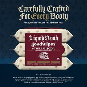 goodwipes Flushable Butt Wipes, Liquid Death sCream Soda Scented, 3 Pack, 150 Total XL Wipes goodwipes Flushable Butt Wipes, Liquid Death sCream Soda Scented, 3 Pack, 150 Total XL Wipes