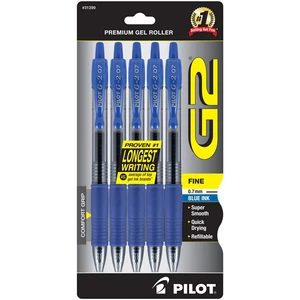 PILOT G2 Premium Gel Roller Pens, Blue Ink, Fine Point, 5-Pack PILOT G2 Premium Gel Roller Pens, Blue Ink, Fine Point, 5-Pack