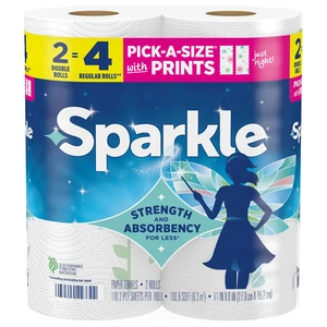 Sparkle Pick-A-Size Paper Towels, Spirited Prints, 2 Double Rolls, Strong 2-Ply for Kitchen Cleanup and Everyday Messes Sparkle Pick-A-Size Paper Towels, Spirited Prints, 2 Double Rolls, Strong 2-Ply for Kitchen Cleanup and Everyday Messes