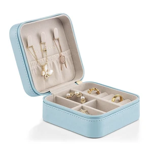 VLANDO Small Travel Jewelry Box Organizer Display Case for Rings Earrings Necklaces, Blue VLANDO Small Travel Jewelry Box Organizer Display Case for Rings Earrings Necklaces, Blue
