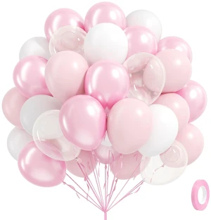 60pcs Pink and White 12inch Clear Pastel Pearl Balloons 60pcs Pink and White 12inch Clear Pastel Pearl Balloons