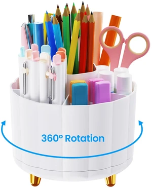 360 Rotating Pencil Holder with 6 Slots, White Desk Organizer, Cute Office Supplies for Home School Office 360 Rotating Pencil Holder with 6 Slots, White Desk Organizer, Cute Office Supplies for Home School Office