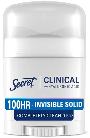 Secret Clinical Strength 100HR Invisible Solid Antiperspirant & Deodorant for Women, 3X Stress Protection, Hyaluronic Acid, PH Balanced, Completely Clean Scent, 0.5 oz Secret Clinical Strength 100HR Invisible Solid Antiperspirant & Deodorant for Women, 3X Stress Protection, Hyaluronic Acid, PH Balanced, Completely Clean Scent, 0.5 oz