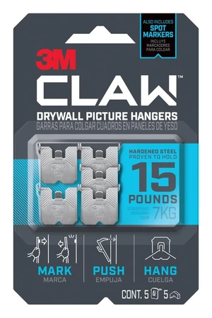 3M Claw 15 lb. Drywall Picture Hanger with Spot Markers, 5-Pack for Mirrors and Large Art 3M Claw 15 lb. Drywall Picture Hanger with Spot Markers, 5-Pack for Mirrors and Large Art