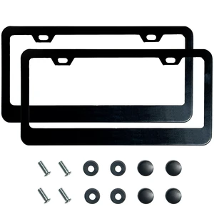 Lengnoyp 2PCS Matte Black License Plate Frame, 2 Holes Solid Rust-Proof Stainless Steel Universal Car License Plate Cover with Screws Lengnoyp 2PCS Matte Black License Plate Frame, 2 Holes Solid Rust-Proof Stainless Steel Universal Car License Plate Cover with Screws