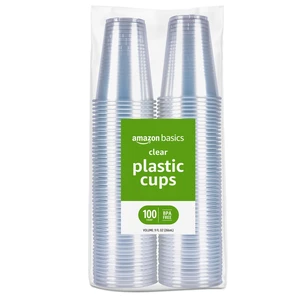 Amazon Basics 9oz Small Disposable Clear Plastic Cups, 100 Count Amazon Basics 9oz Small Disposable Clear Plastic Cups, 100 Count