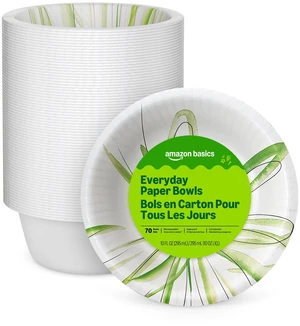 Amazon Basics 10oz Paper Bowls, 70 Count, White, Disposable Amazon Basics 10oz Paper Bowls, 70 Count, White, Disposable