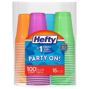 Hefty Party On Disposable Plastic Cups, 16 oz, 100 Count, Assorted Hefty Party On Disposable Plastic Cups, 16 oz, 100 Count, Assorted