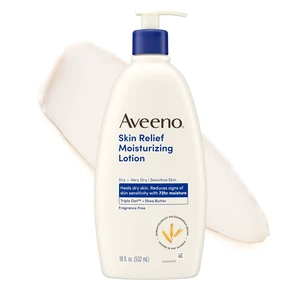 Aveeno Skin Relief Moisturizing Body Lotion, 18 fl oz, Heals Very Dry Sensitive Skin, Fast Absorbing with Soothing Triple Oat Shea Butter, Fragrance Free, Non-Comedogenic Aveeno Skin Relief Moisturizing Body Lotion, 18 fl oz, Heals Very Dry Sensitive Skin, Fast Absorbing with Soothing Triple Oat Shea Butter, Fragrance Free, Non-Comedogenic