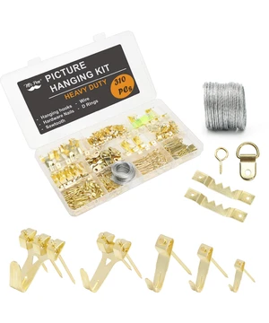 Mr. Pen Picture Hanging Kit 310Pcs Gold Assorted Hooks with Nails, Sawtooth Hangers, D-Rings, Steel Wire, Ring Hooks for Frames, Canvas, Dcor Mr. Pen Picture Hanging Kit 310Pcs Gold Assorted Hooks with Nails, Sawtooth Hangers, D-Rings, Steel Wire, Ring Hooks for Frames, Canvas, Dcor