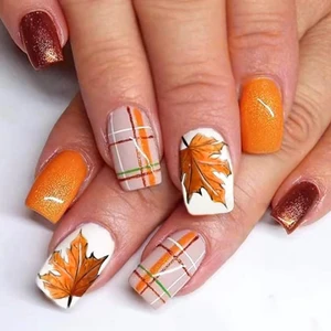 24 Pcs Press on Nails Square Fall Orange Glitter Maple Leaf Design Acrylic Medium Length Glossy Glue on Reusable Artificial for Women 24 Pcs Press on Nails Square Fall Orange Glitter Maple Leaf Design Acrylic Medium Length Glossy Glue on Reusable Artificial for Women