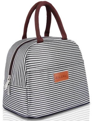BALORAY Lunch Bag for Women Men Adult, Black White Stripes, M BALORAY Lunch Bag for Women Men Adult, Black White Stripes, M