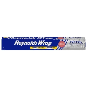 Reynolds Wrap Fun Foil Embossed Aluminum Foil Roll, 8.33Yards x 12Inches, 25Sq Ft, Limited-Edition Holiday Pattern Reynolds Wrap Fun Foil Embossed Aluminum Foil Roll, 8.33Yards x 12Inches, 25Sq Ft, Limited-Edition Holiday Pattern
