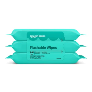 Amazon Basics Flushable Adult Wet Wipes, Fragrance Free, 126 Count (3x42) Amazon Basics Flushable Adult Wet Wipes, Fragrance Free, 126 Count (3x42)