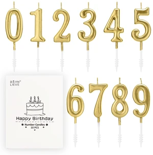 Beanlieve 10-Piece Numeral Birthday Candles Numbers 0-9 for Cake Decoration, Birthday Parties, Wedding Anniversaries - Champagne Gold Beanlieve 10-Piece Numeral Birthday Candles Numbers 0-9 for Cake Decoration, Birthday Parties, Wedding Anniversaries - Champagne Gold
