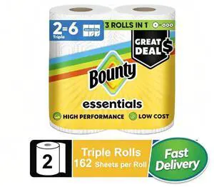 Bounty Essentials Paper Towels Select-A-Size, 2 Triple Rolls, White, 162 Sheets Per Roll Bounty Essentials Paper Towels Select-A-Size, 2 Triple Rolls, White, 162 Sheets Per Roll