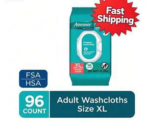 Assurance Disposable and Pre-Moistened Premium Extra Large Washcloths for Adults, 96 Count Assurance Disposable and Pre-Moistened Premium Extra Large Washcloths for Adults, 96 Count