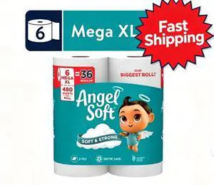 Angel Soft 2-Ply Toilet Paper, 6 Mega XL Rolls, 480 Sheets Per Roll Angel Soft 2-Ply Toilet Paper, 6 Mega XL Rolls, 480 Sheets Per Roll