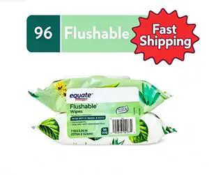 Equate Flushable Wet Wipes, Witch Hazel & Aloe, 96 Wipes, 2 Pack Equate Flushable Wet Wipes, Witch Hazel & Aloe, 96 Wipes, 2 Pack