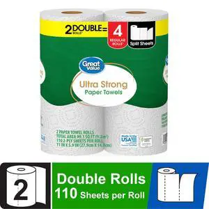 Great Value Ultra Strong Paper Towels, White, 2 Double Rolls Great Value Ultra Strong Paper Towels, White, 2 Double Rolls