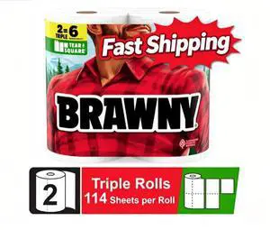 Brawny Tear-A-Square 3-Ply Paper Towels, 2 Triple Rolls, 114 Sheets per Roll Brawny Tear-A-Square 3-Ply Paper Towels, 2 Triple Rolls, 114 Sheets per Roll
