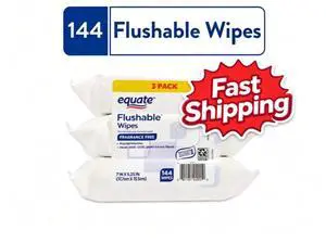 Equate Flushable Wet Wipes, Fragrance Free, 144 Wipes, 3 Pack Equate Flushable Wet Wipes, Fragrance Free, 144 Wipes, 3 Pack