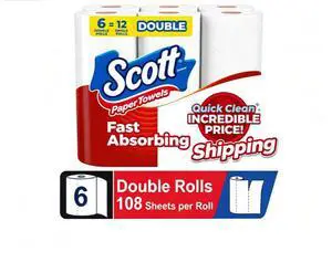 Scott Paper Towels, Choose-A-Sheet, 6 Double Rolls Scott Paper Towels, Choose-A-Sheet, 6 Double Rolls
