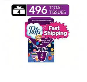 Puffs Ultra Soft Tissues, Back-to-School Limited Edition, 4 boxes of rectangular packaging, 124 sheets per box. Puffs Ultra Soft Tissues, Back-to-School Limited Edition, 4 boxes of rectangular packaging, 124 sheets per box.