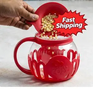 Tasty Micro-Pop 1.5 qt Borosilicate Glass Microwave Popcorn Maker, Red Tasty Micro-Pop 1.5 qt Borosilicate Glass Microwave Popcorn Maker, Red