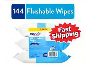 Equate Flushable Wet Wipes, Fresh Scent, 144 Wipes, 3 Pack Equate Flushable Wet Wipes, Fresh Scent, 144 Wipes, 3 Pack