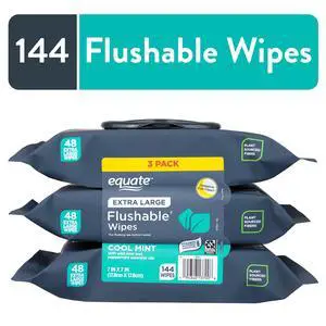 Equate Extra Large Flushable Wet Wipes, Cool Mint Scent, 144 Wipes, 3 Pack Equate Extra Large Flushable Wet Wipes, Cool Mint Scent, 144 Wipes, 3 Pack