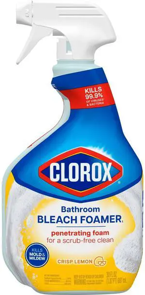 Clorox Bleach Foamer Bathroom and Shower Cleaner Spray, Crisp Lemon, 30 fl oz Clorox Bleach Foamer Bathroom and Shower Cleaner Spray, Crisp Lemon, 30 fl oz